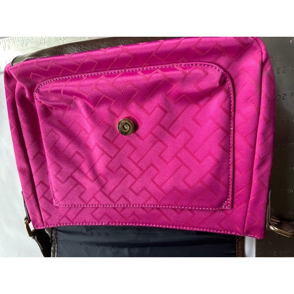 Tommy Hilfiger Pink Monogram Jacquard Nylon Crossbody Bag Brown Trim Gold Logo - Picture 4 of 11